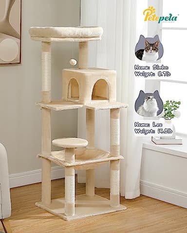 PETEPELA 56.3 Inches Multi-Level Cat Tree Cat Tower with Sisal Covered Scratching Posts, Comfort Condo, Extra Large Hammock and Plush Perches Beige - Image 7