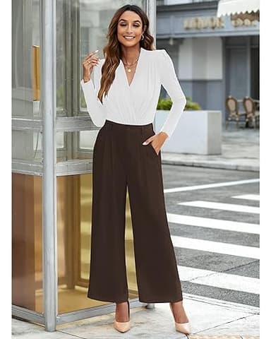 GRAPENT Business Pants for Women - High Waisted Wide Leg Slacks in Brown Chocolate - Petite Sizes XXL, 20, 22 - Image 6