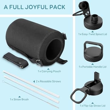 Coolflask 128 oz Gallon Water Bottle Insulated with Straw&3 Lids, Water Jug Large Stainless Steel Metal Vacuum Wide Mouth for Sports, Gym or Office, Non-BPA Keep Cold 48H Hot 24H, Samurai Cyan - Image 7