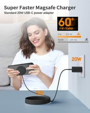 TXXTOL Magnetic Wireless Charger Mag-Safe Charger for iPhone 15/14/13/12 Series Convertible Magnet Wireless Charging Stand/Pad with 20W Adapter 5ft Cable （Black） - Image 5