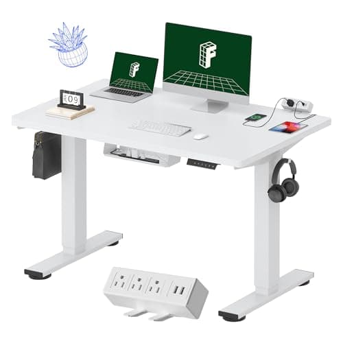 FLEXISPOT EN2 Whole-Piece Standing Desk with Clamp Power Strip, 48 x 30 Electric Stand Up Height Adjustable Desk with Cable Management (White Frame + 48" White Desktop, 2 Packages) - Image 1