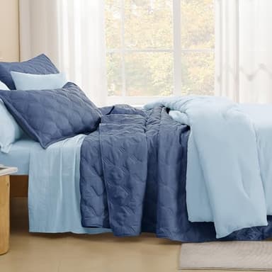 Litanika Oversized King Quilt Bedding Set, 128x120 Inch Super King Ocean Blue Comforter Bedspreads Lightweight Bed Coverlets Boho Bedding Cover Decor All Season,3 Pieces (1 Quilt & 2 Pillowcases) - Image 3