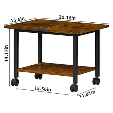 Lerliuo Under Desk Printer Stand, 2-Tier Industrial Mobile Printer Table with Storage Shelf and Steel Frame, Rolling Printer Cart Holder with Lockable Wheels for Home, Office (Rustic Brown) - Image 3