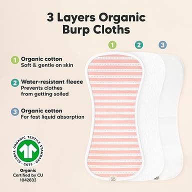 Organic Burp Cloths Baby Boy & Girl - 5-Pack Super Absorbent Cotton Burping Cloths for Babies, Soft & Plush Newborn Spit Up Rags, Infant Towels for Milk Spit Up, Unisex, Large 21" x 10" (Sweet Charm) - Image 4