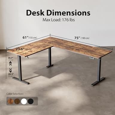 Agilestic L-Shaped Standing Desk Adjustable Height, Electric Corner Standing Desk, Sit Stand Up Desk, 75x61 inch Sit Stand Computer Table, Rustic Brown - Image 3