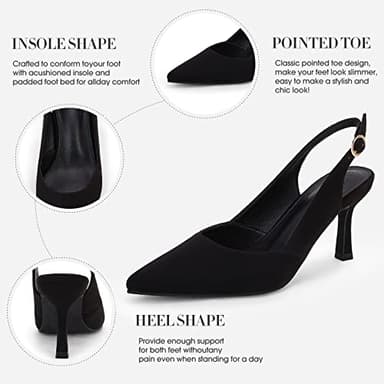 Rilista Womens Slingback Pumps Closed Pointed Toe Kitten Heel Sandals Wedding Evening Party Dress Shoes Black Suede - Image 5