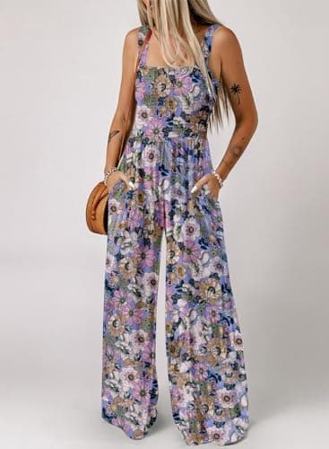 Dokotoo Womens Overalls Purple Jumpsuits for Women Casual Loose Fit Solid Color Wide Leg One Piece Sleeveless Jumpsuit Printed Long Pant Rompers with Pockets Medium - Image 2