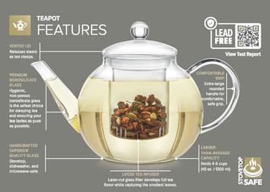 Teabloom Complete Tea Set – Glass Teapot (40 oz), Loose Tea Glass Infuser, 4 Insulated Glass Teacups, Tea Warmer, and 12 Flowering Teas – Elegant Blooming Tea Gift Set - Image 3