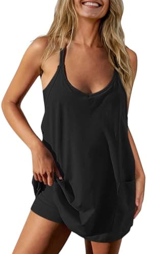 TARSE Athletic Dress for Women Casual Sleeveless Spaghetti Strap Sundress Workout Short Tennis Dress with Pockets(Black,M) - Image 1