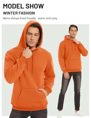 TACVASEN Mens Hoodies Pullover Heavyweight Sweatshirts for Men Workout Hoodies Sherpa Pullover Athletic Fleece Sweatshirts Orange - Image 2