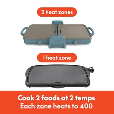 bella 10"x 20" Ceramic Fold-n-Store Dual Temp Griddle, Fits-anywhere Kitchenware, EverGood Ceramic Nonstick Coating, 2 Temperature Zones up to 400°F​, Dishwasher Safe Drip Tray, 1500 Watt, Surf - Image 3