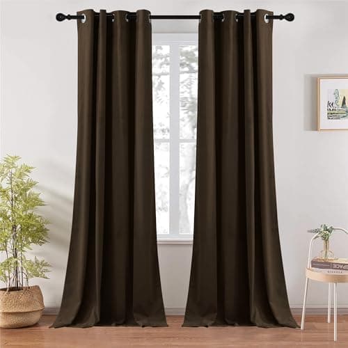 RYB HOME Brown Velvet Curtains 96 inches, Grommet Top Soft Fabric Room Darkening Thermal Insulated Luxurious Home Decor Curtains for Living Room Bedroom, W 52" x L 96", 2 Panels Set - Image 1