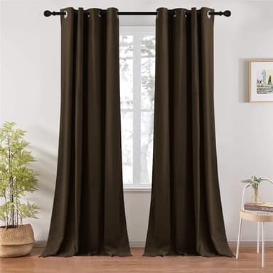 RYB HOME Brown Velvet Curtains 96 inches, Grommet Top Soft Fabric Room Darkening Thermal Insulated Luxurious Home Decor Curtains for Living Room Bedroom, W 52" x L 96", 2 Panels Set - Image 1