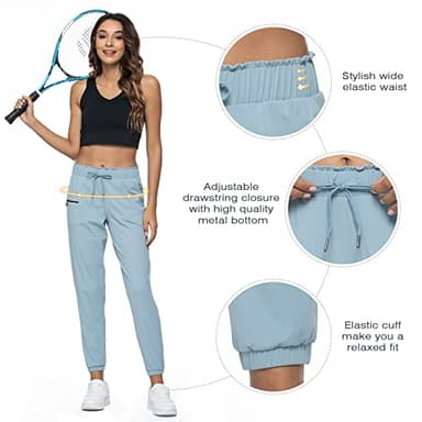 Haowind Joggers for Women with Pockets Elastic Waist Workout Sport Gym Pants Comfy Lounge Yoga Running Pants(Denim Blue L) - Image 4