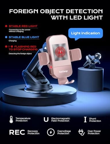 CHGeek Wireless Car Charger, 15W Fast Charging Auto Clamping Car Charger Phone Mount Phone Holder fit for iPhone 15 14 13 12 11 Pro Max Xs, Samsung Galaxy S25 Ultra S24 S23 S22, S21, S20, Pink - Image 9