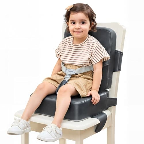 HOMEAL Booster Seat for Kitchen Chair - Toddler Booster Seat for Dining Table - Dining Seat with Adjustable Straps - Non-Slip Base & Breathable Fabric - Dark Gray - Image 1
