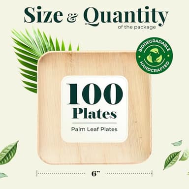 Palm Leaf Plate Bamboo Paper Disposable 6 Inch 100 Bulk Appetizer and Dessert Square Party Pack Eco Biodegradable Compostable Wooden Plates Better Than Plastic Plates By KoalaLove - Image 5