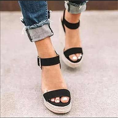 VICKI·VICKI Women's Wedges Sandals Platform Wedge Heels Espadrilles Women Shoes Sandals Black Size 7.5 - Image 3