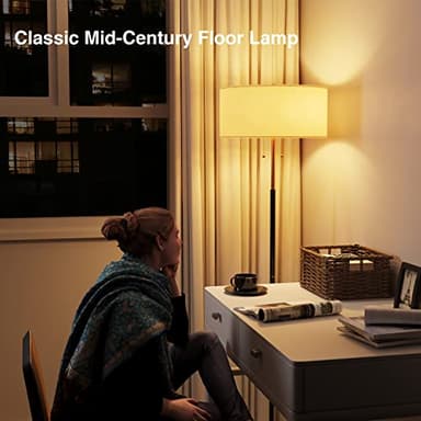 Karjoefar 2-Light Floor Lamp, Mid Century Floor Lamp with White Fabric Shade, Standing Lamp Tall Lamp for Living Room Bedroom, 3 Color Temperatures 9W Bulb Include - Image 3