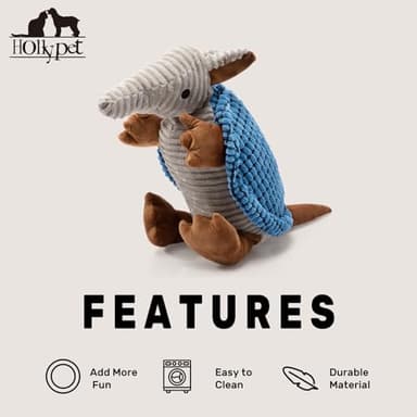 Hollypet Plush Dog Squeaky Toy Stuffed Armadillo Animal Pet Puppy Chew Toys with Clean Teeth for Small Medium Large All Breed Sizes Dogs, Blue, 14 in - Image 6