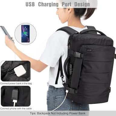 Tzowla 40L Travel Laptop Backpack for Men Women Carry on Flight Approved,Large Capacity Water Resistant Anti Theft Backpacks with USB Port,Business Causal Daypack Bag Fit 17.3"Computer/Notebook（Black) - Image 6