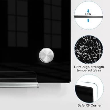 KIZZBY Black Glass Dry Erase Board - Magnetic Blackboard for Wall, 48"x36" Large Frameless Black Whiteboard for Office, Home & School - Image 2