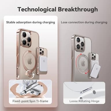 CASEKOO 360 Spin Magnetic Stand Desert Titanium for iPhone 16 Pro Case [Compatible with Magsafe][16FT Military Protection] Slim Polished for iPhone 16 Pro Case with Stand 6.3'', Rose Gold - Image 8