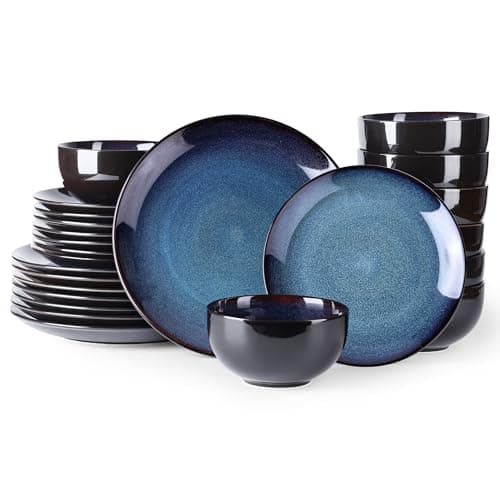 LERATIO Ceramic Dinnerware Sets for 8,Stoneware Plates and Bowls Sets,Handmade Reactive Glaze Dishes Set,Chip Resistant and Scratch Resistant | Oven&Dishwasher & Microwave Safe-Blue(24PCS) - Image 1