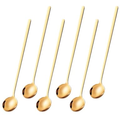 6 Pcs 6.7 Inches Gold Coffee & Tea Spoons - Stainless Steel Iced Tea & Espresso Spoons for Coffee Bar Accessories - Image 1