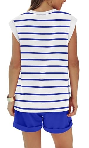 RUBZOOF Lounge Sets for Women Striped 2 Piece Outfits Cap Sleeve Pajama Sets Casual Loungewear Summer Royal Stripe XL - Image 5