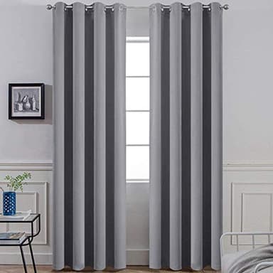 Yakamok 96 Inches Thermal Insulated Gray Blackout Curtains Room Darkening Window Drapes with 8 Grommets,52 Inch Width, Set of 2, 2 Tie Backs Included - Image 1