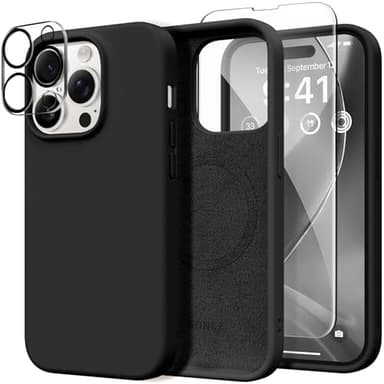 GONEZ for iPhone 14 Pro Case, Compatible with Magsafe, with Screen Protector + Camera Lens Protector, Soft Anti-Scratch Microfiber Lining, Shockproof Liquid Silicone Phone Cover, Black - Image 1