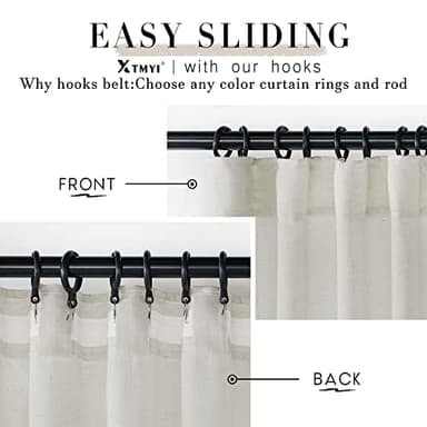 108 Inch Linen Curtains 2 Panels,With Heading Tape Hooks for Track System Back Tab,Stone Washed Cotton Flax Weave Sheer Extra Long Curtain for Living Room Bedroom,9FT 9 FT,Cream(Ivory/Off White) - Image 5