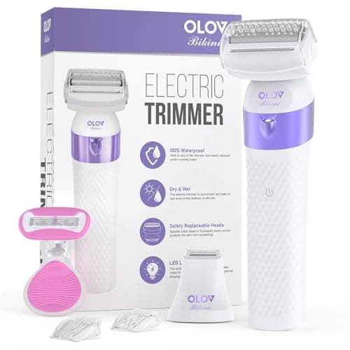 Bikini Trimmer for Women, IPX7 Waterproof Wet & Dry Electric Razors for Women, Bikini Legs Underarm Pubic Hairs Rechargeable Electric Shaver with 2 Trimmer Heads and Travel Razors - Image 1
