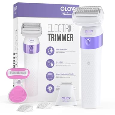 Bikini Trimmer for Women, IPX7 Waterproof Wet & Dry Electric Razors for Women, Bikini Legs Underarm Pubic Hairs Rechargeable Electric Shaver with 2 Trimmer Heads and Travel Razors - Image 1