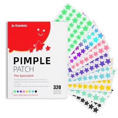 Jo Dominic Pimple stars Patches for Face, 4 Size 320 Counts Acne Patches, Hydrocolloid Patches for Covering Zits and Blemishes, Spot Stickers with Salicylic Acid, Tea Tree Oil - Image 1