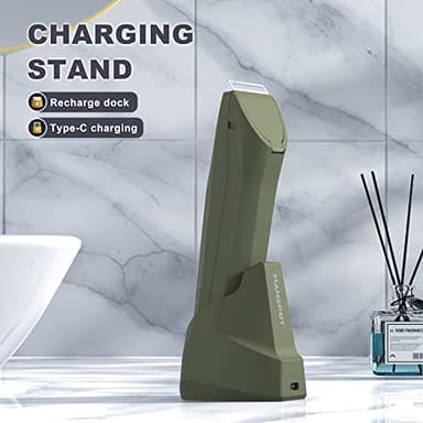 MANSPOT Manscape Trimmer for Men Ball/Pubic/Groin, Electric Body Hair Trimmer, Replaceable Ceramic Blade Heads,Waterproof for Wet/Dry Use,Standing Recharge Dock,90 Minutes Shaving After Charged(Green) - Image 4