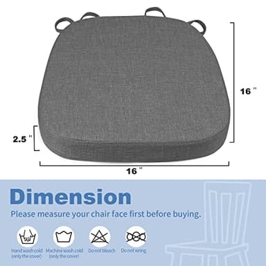 BUYUE Thickened 2.5" Friendly Woven Fabric Dining Chair Cushion, U-Shape High Density Foam Comfortable Chair Pad for Kitchen, Slip Resistant Indoor Seat Cushion (1 Piece, Dark Gray) - Image 2