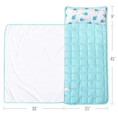 Toddler Nap Mat with Pillow and Blanket, Cot Nap Mats for Daycare Preschool, Lightweight Portable Travel Sleeping Bag for Kids, Warm & Skin-Friendly, Blue Whale, 50" x 21" - Image 7