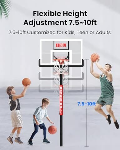 IGL In ground Basketball Hoops Outdoor, 10ft Height Adjustable Basketball Goal In ground with Shatterproof Backboard and Pro-Style Rim (52 inch Backboard) - Image 5