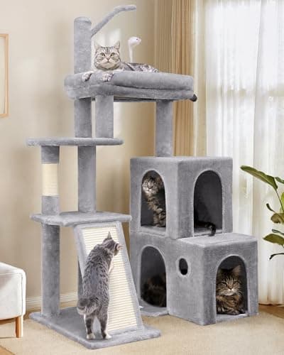 Globlazer Cat Tower for Indoor Adult Cats, 50-inch Heavy Duty Cat Tree for Big Cats, Cat Tree House with Extra-Large Padded Platform, Sisal Scratching Board, 2 Large Condos, F50, Light Grey - Image 1