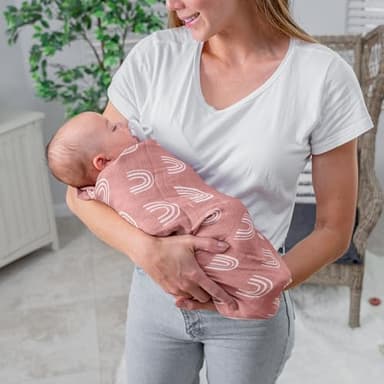 Comfy Cubs Muslin Swaddle Blankets Pack of 4, 47 x 47 Inches, Soft Cotton Baby Blanket Set, Large Multipurpose Swaddling Wraps for Newborns - Self-Soothing Swaddle - Sun, Rainbow, Rain, Doodle - Image 4