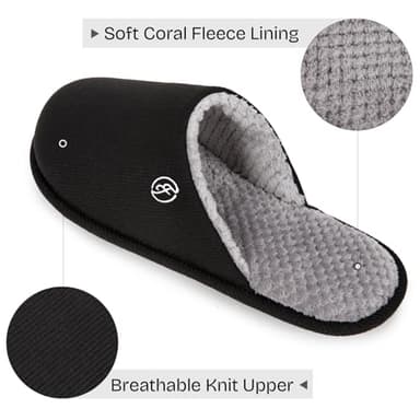 EverFoams Men's Cotton Knit Slippers Lightweight Memory Foam Indoor House Shoes with Anti-Skid Sole (9-10 M US, Space Black) - Image 3