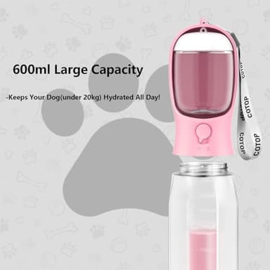 20oz Dog Water Bottle with Food Container & Poop Bag Dispenser | Leak-Proof Portable Pet Water Dispenser with Carabiner Clip | for Walking, Hiking, Travel - Image 2
