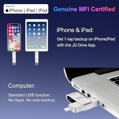 Genuine Apple MFi Certified iPhone USB Flash Drive 256GB - Real Capacity - No Fake Storage, Genuine Lightning, encrypted Auto Backup Photo Stick for iPhone iPad Photos/Videos - Avoid Fake MFi Clones! - Image 4
