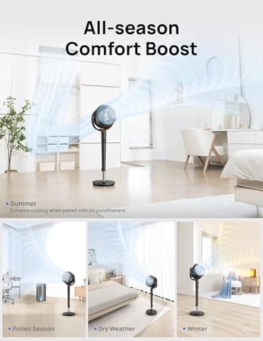 Dreo Fan for Bedroom, 120° Oscillating Standing Fans, Quiet Floor Fan with DC Motor, 100ft Pedestal Fans for Room, 9 Speeds, 4 modes, 20dB, 120° Manual Vertical, 37-42" Adjustable Height, 9H Timer - Image 7