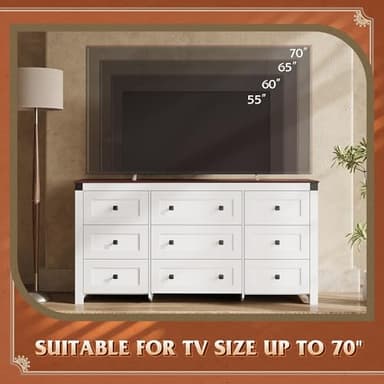 WLIVE Dresser for Bedroom, 63" Wide 9 Drawer Farmhouse Dresser Storage Organizer, Wood Chest of Drawers for Bedroom, TV Stand for 70 inch TV, for Living Room, Hallway, Ball Bearing Slide (White) - Image 5