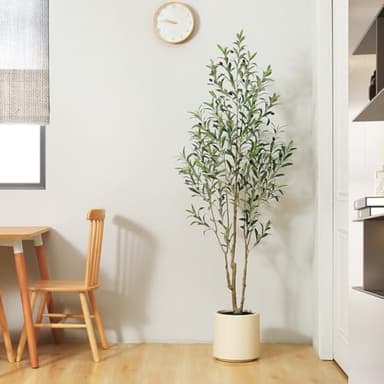LOMANTO Artificial Olive Trees, 6 ft Tall Fake Olive Trees for Indoor, Faux Olive Silk Tree, Large Olive Plants with White Planter for Home Decor and Housewarming Gift, 1 Pack - Image 8