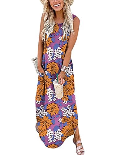 ANRABESS Women Casual Loose Sundress Sleeveless Split Maxi Long Beach Shirt Dress Travel Vacation 2025 Summer Outfits Floral Print XX-Large - Image 1