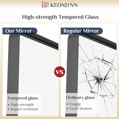 Keonjinn Black Bathroom Mirror for Over Sink, 48 x 24 Inch Large Rounded Rectangle Bathroom Vanity Mirror, Matte Black Farmhouse Wall Mirror, Tempered Glass, Seamless Aluminum Alloy Frame Full Mirror - Image 4